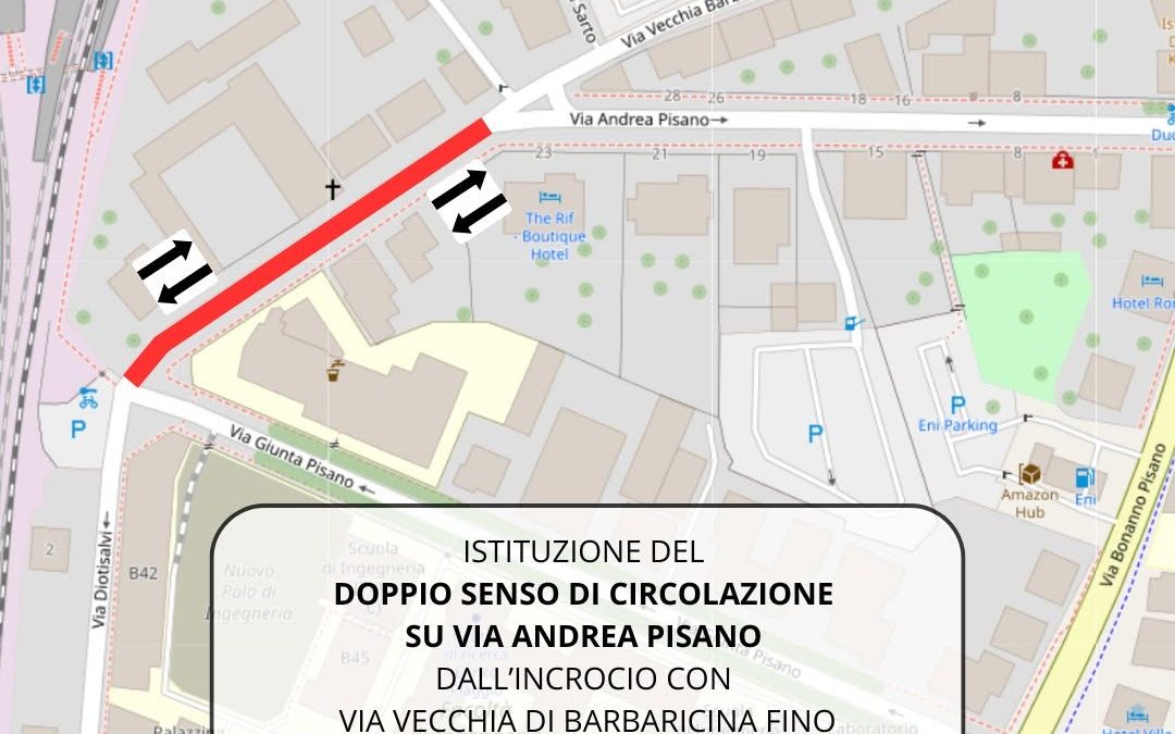 Doppio senso di marcia in via Andrea Pisano da giovedì 16 luglio