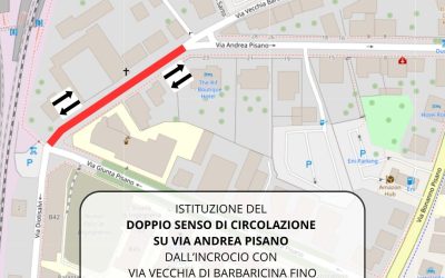 Doppio senso di marcia in via Andrea Pisano da giovedì 16 luglio